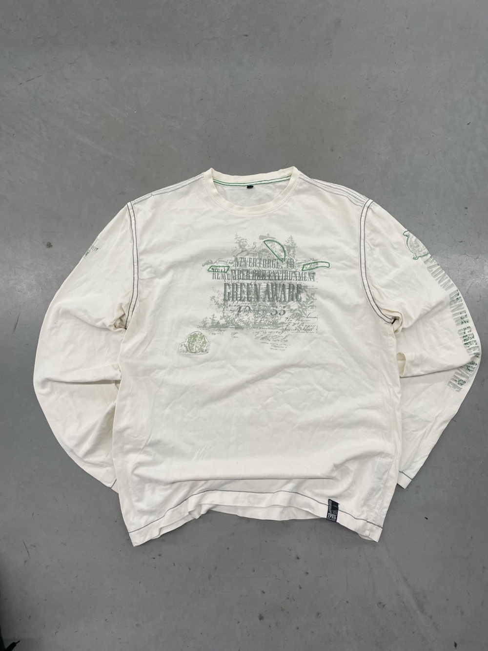 Point Zero White Long Sleeve Graphic Tee with Mint Green Print